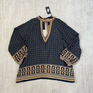 NWT Max Studio Roxanne Boho Peasant Tunic Blouse Top M